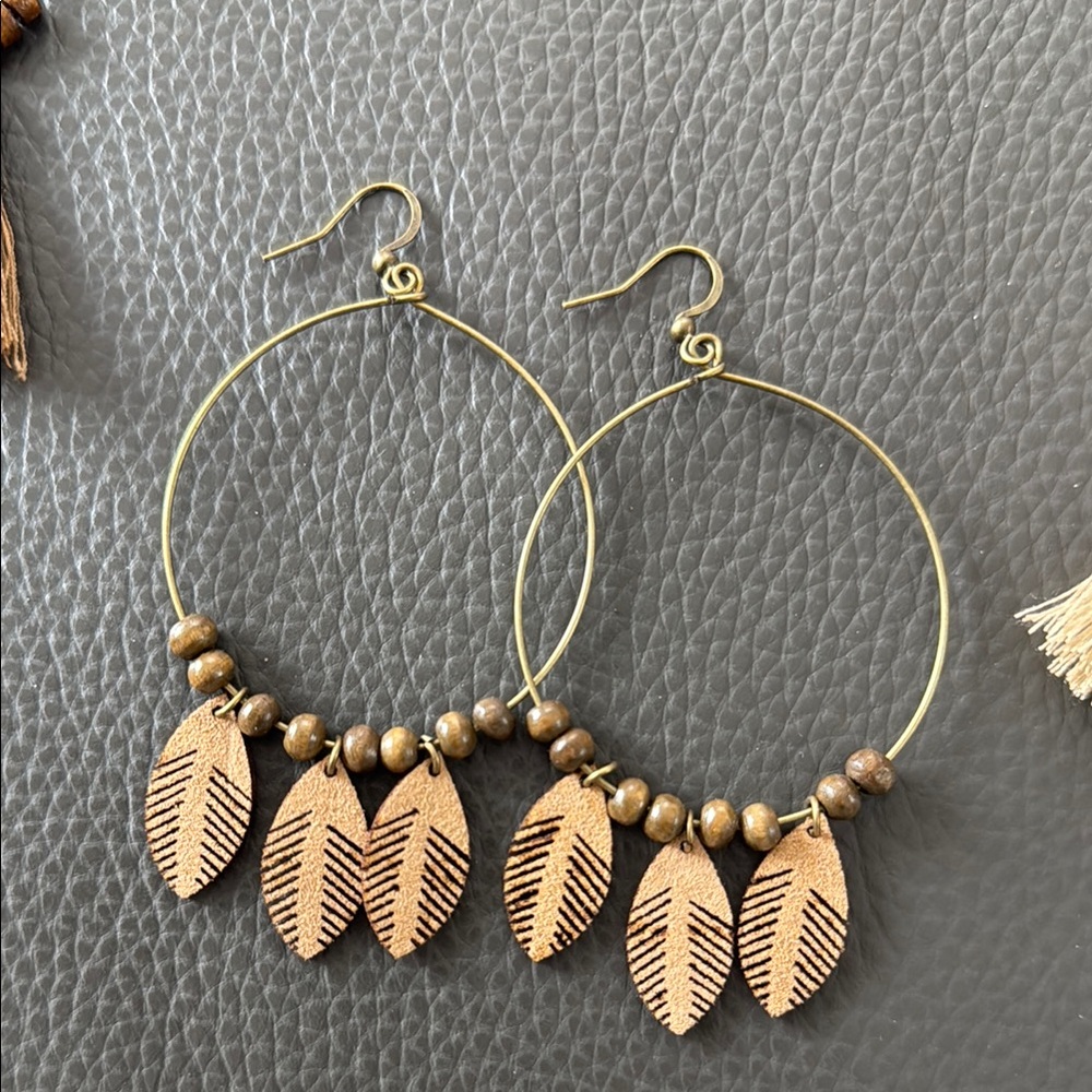 Gold Leaf Hoop Earrings
